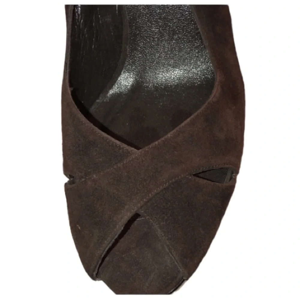 Stuart Weitzman  size 10 brown suede peep toe platform slingback